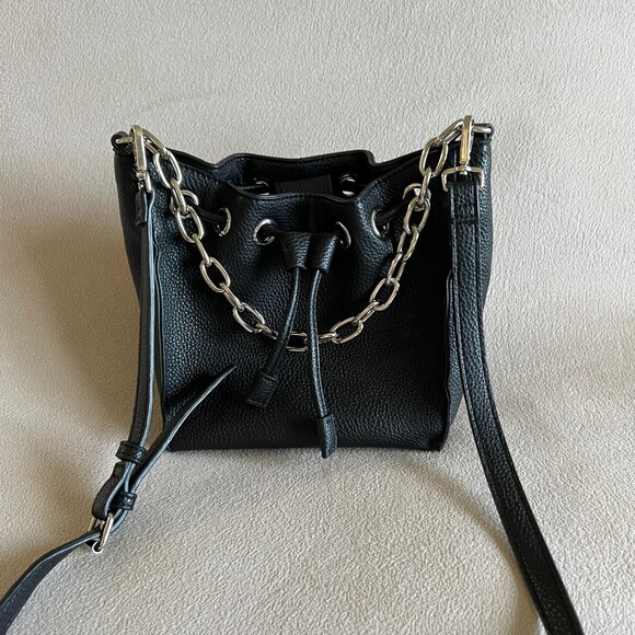 Steve Madden Hobo Bmelisa Shoulder Purse Satch Black Silver Faux Leather Cross B - Picture 8 of 11
